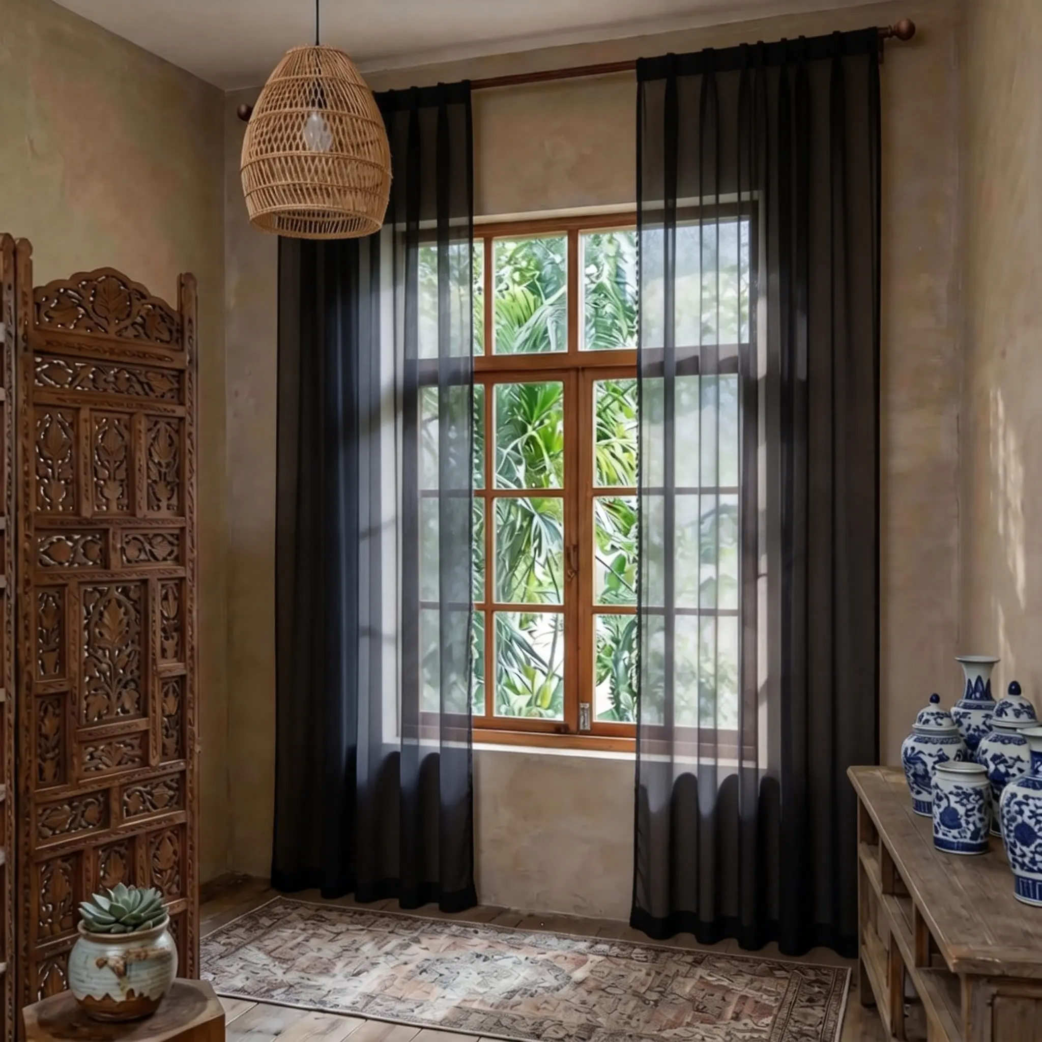 4 Pcs Polyester Rod Pocket Sheer Curtains - Light-Filtering, Soft Privacy, Vintage Room Decor with Dreamy Ambience for Modern Home Dividers & Stylish Accents