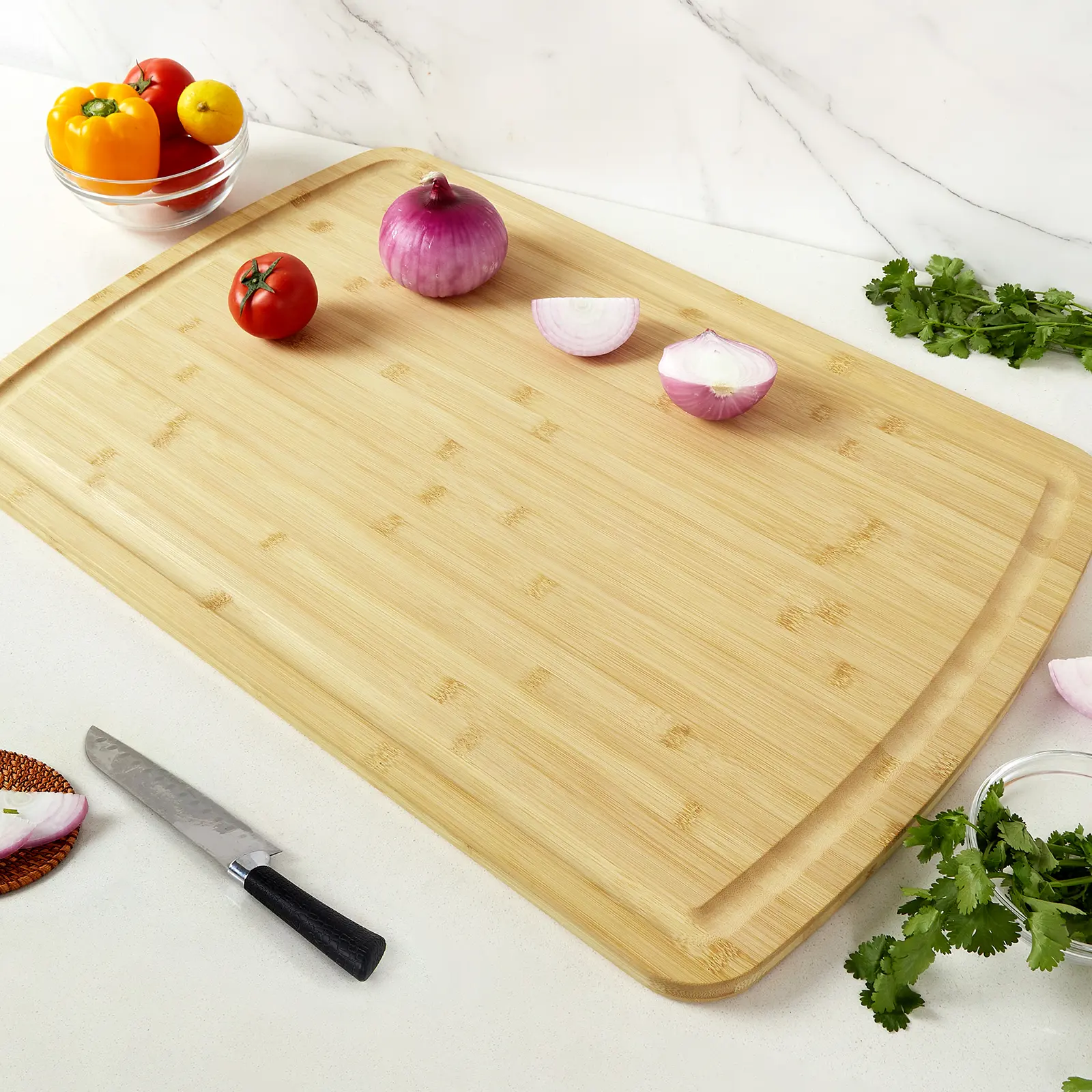 Garvee 30x20 Inch Extra Large Bamboo Cutting Board for Kitchen, Heavy Duty Wooden Chopping Board with Deep Juice Groove & Handle, Reversible Butcher Block for Over Sink Stove Cured Meat Platter