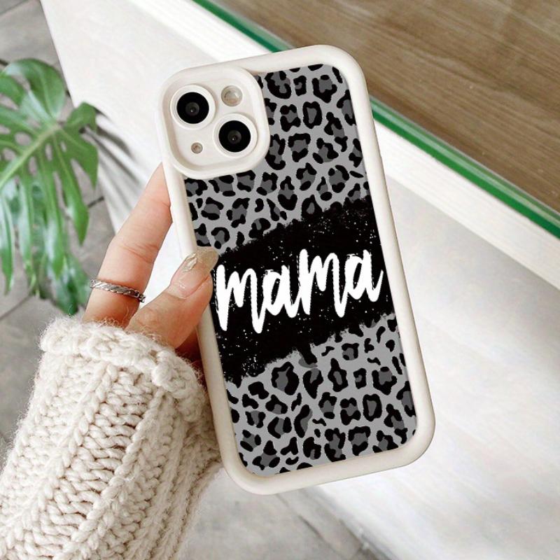 "MAMA" Leopard Print Case for iPhone 16 15 14 Pro Max 13 12 11 XR XS Plus Shockproof Drop Protection Rugged Durable Silicone Cover