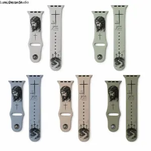 Christian Silicone Smart Watch Replacement Strap - Adjustable, Soft, Jesus Cross Print Faith-Based Accessory for Daily Wear, Workout, Women & Men Christian Gift