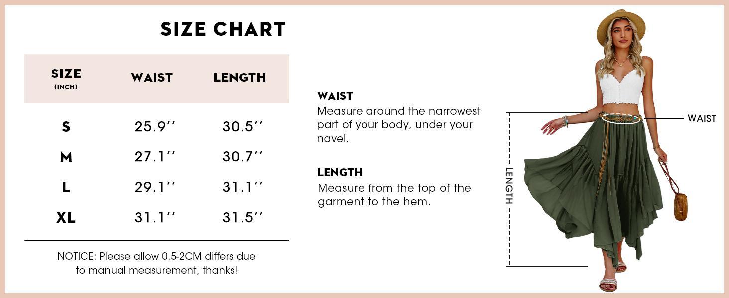 Imily Bela Womens Summer Boho Maxi Skirt Casual Asymmetric High-Low Hem Flowy Bohemia Long Skirt