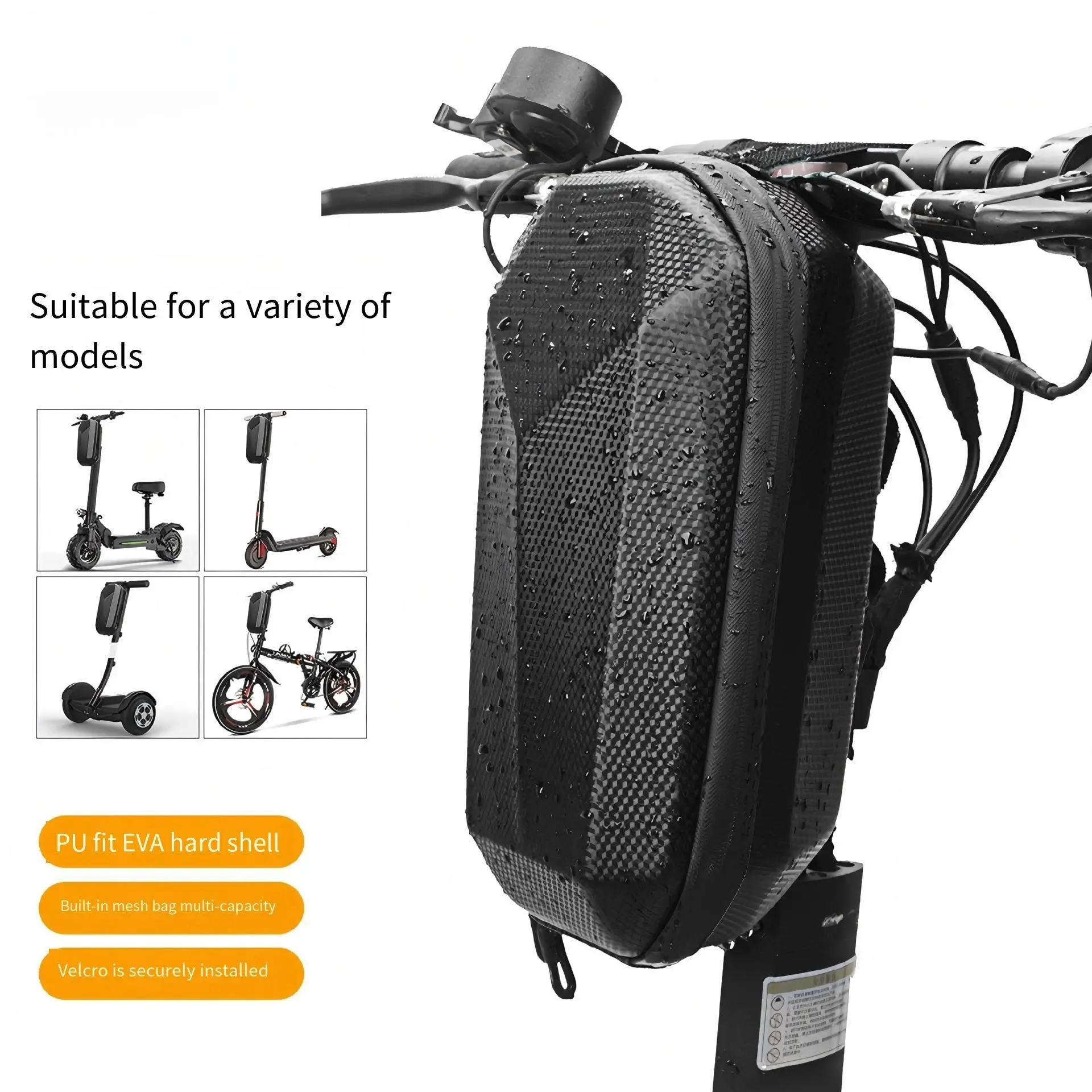 [Waterproof Electric Scooter Bag] Large Capacity Waterproof Electric Scooter Handle Storage Bag - Durable EVA, Removable Design for Bicycles and Balance Bikes, Black e bike storage bike back
