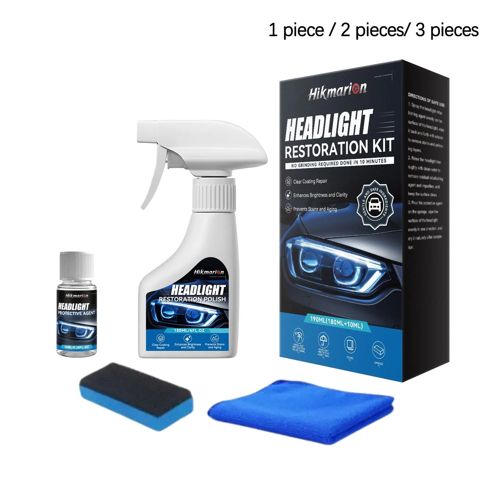 Car Headlight Care Polishing Kit, Includes Polisher, Protector, Towel, Sponge, Clean and Brighten, Easy Maintenance, Multiple Options Available, Automotive Polishing Tool