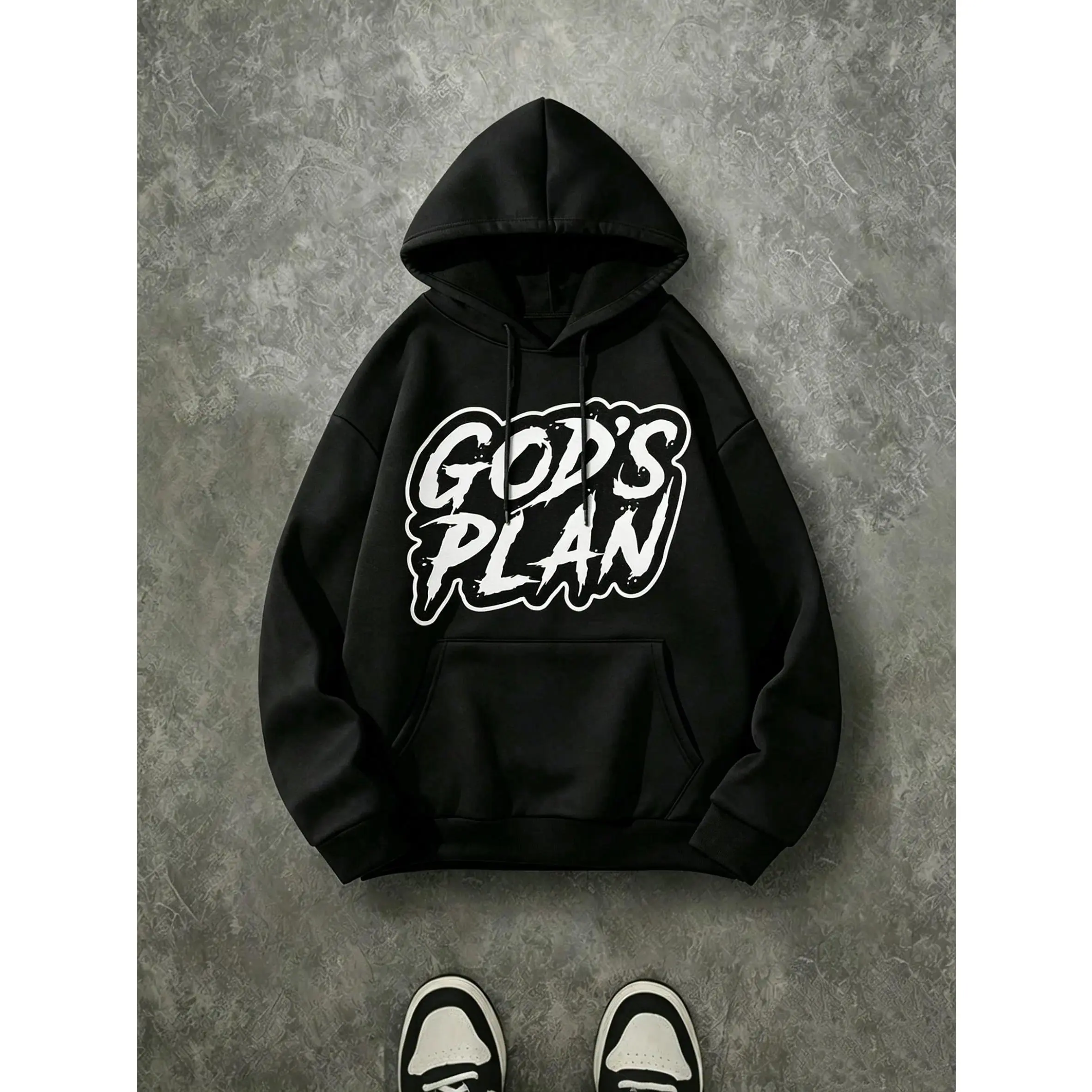 Graphic Hoodies for Men, God's Plan Graffiti Letter Print Pullover Hoodie, Trendy Streetwear Hooded Sweatshirts, Warm Wardrobe Winter Outfit, TikTok Shop Clothes, Shopping Deals Today