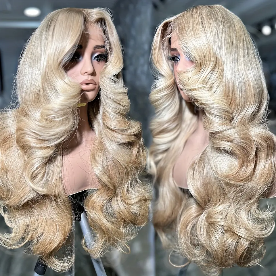 26" Long Ash Blonde Body Wave Lace Front Wig 13x4 Glueless - 180% Density Synthetic Hair with Natural Looking Hairline, Heat Resistant Fibers & Lace Base for Women ( Blonde to Blonde) - Daily & Party Wig, No Glue Needed