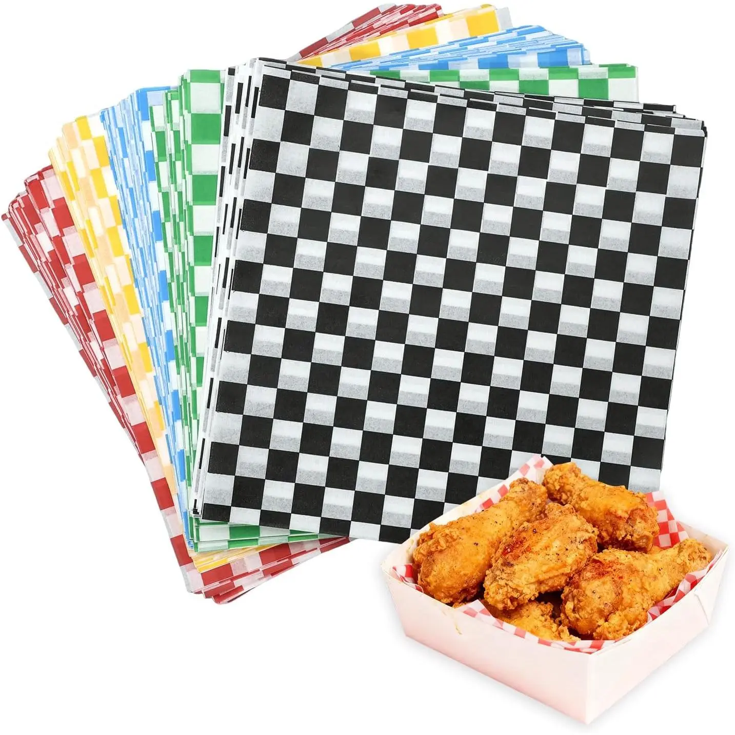 Checkered Wax Paper Sheets 7 x 7 Inch, 220 count Variety Pack