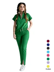 Zipper Stand Collar Scrub Set Crisp Breathable Straight Version Worker Nurse Cosplay Stage Costume Career Experience Hall Portrait Outfit
