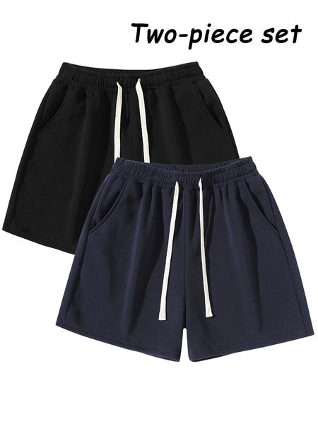 Men's Plain Drawstring Waist Shorts, Basic Casual Sporty Running Pants for Daily Wear and Exercise, Moderate Fabric, Fitted Style Summer Sports Shorts, Casual Athletic Shorts