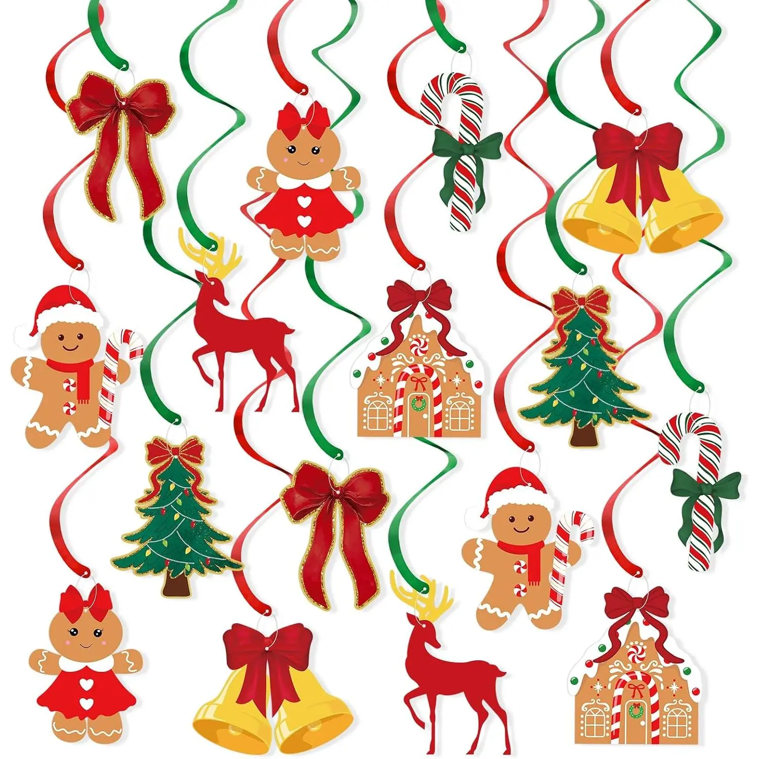 Traditional Christmas Party  Swirls Decorations, Retro Nostalgic Xmas Bow Gingerbread Ceiling  Ornaments for  Winter Holiday Party, Birthday  Shower  Year  Office Decor