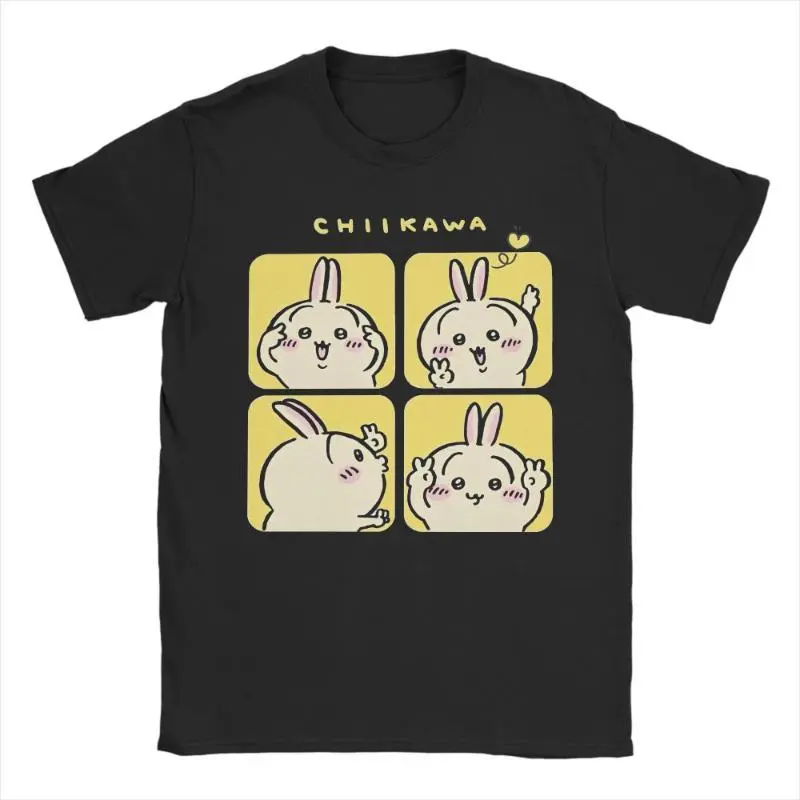 2025 Summer Chiikawa Usagi V Sign Photo Men TShirt Cute Cartoon Vintage T-Shirt Short Sleeve Crewneck T-Shirt Cotton S-4XL merch