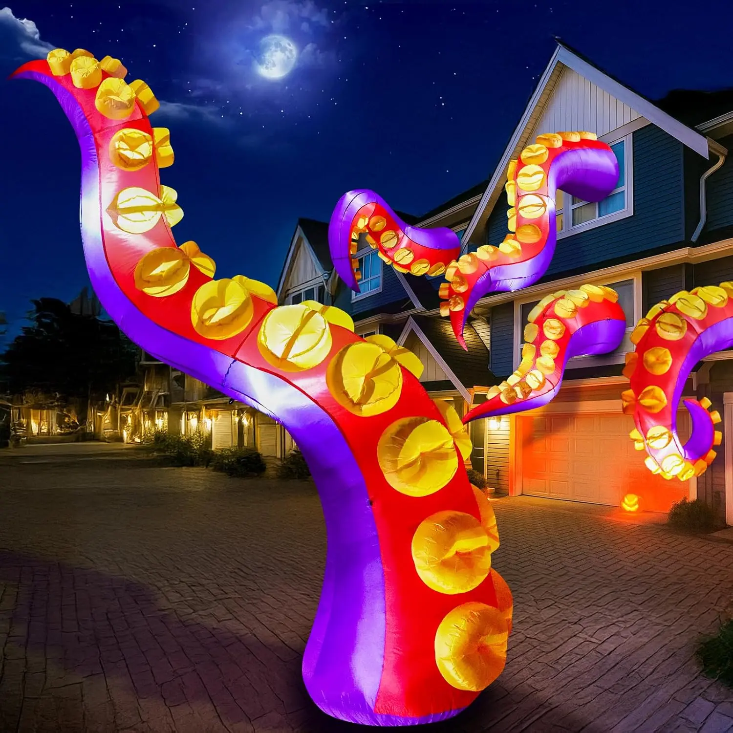 1pc Halloween Inflatables Inflatable Octopus Tentacles Outdoor Decorations with Built-in LED Lights Blow Up Yard Decoration for Garden Lawn (Tentacles - D)