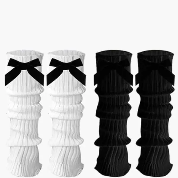 2 Pairs Leg Warmers for Girls, Cute Black Leg Warmers for Women Winter, Bow Boots Cuffs