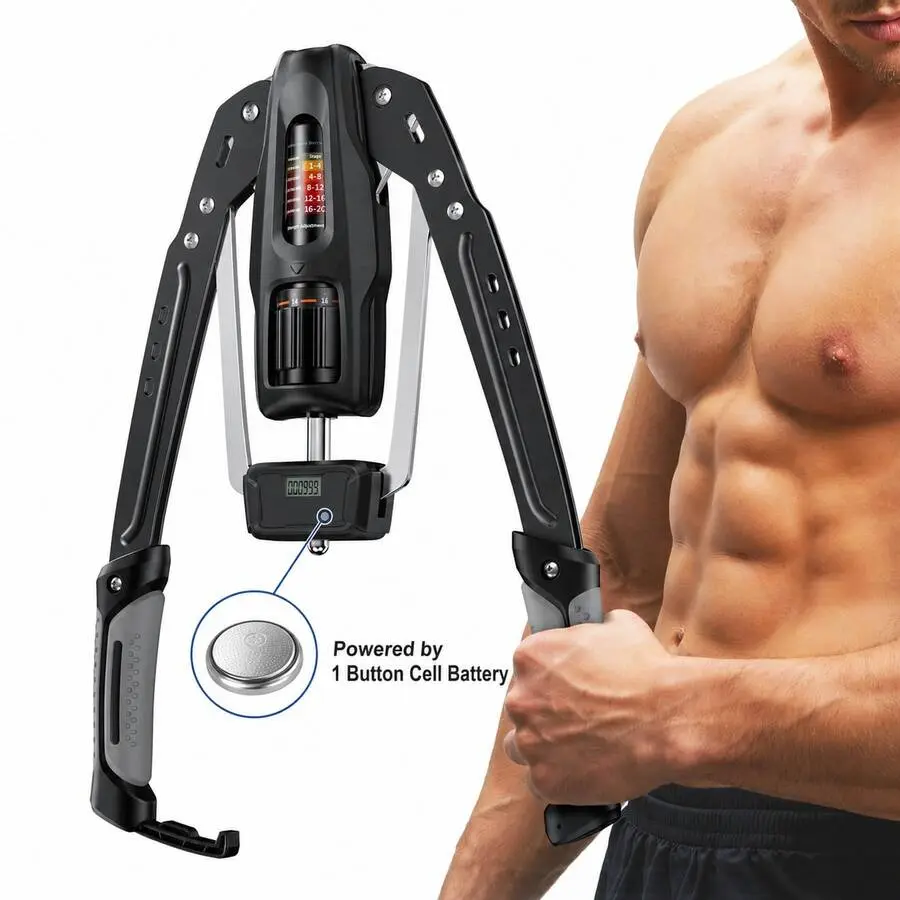 Carbon Steel Hydraulic Arm Trainer with 22-440lb Adjustable Resistance, Digital Counter & Foldable Frame for Upperbody Workout and Resistance Training, Adjustable Exercise Machine, Shoulder Arm Exerciser, Functional Training Workout, 2-20 Resistance Level