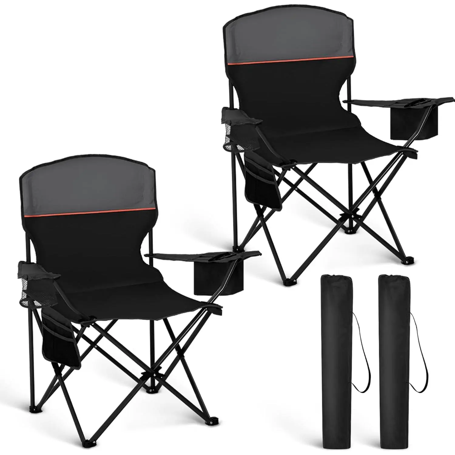 2 Pack Portable Camping Chair  Adults, Folding Outdoor Camp Chair Lightweight Lawn Chairs Folding Collapsible Chair  Camping, Tailgates, Beach, Black, Support 250 lbs