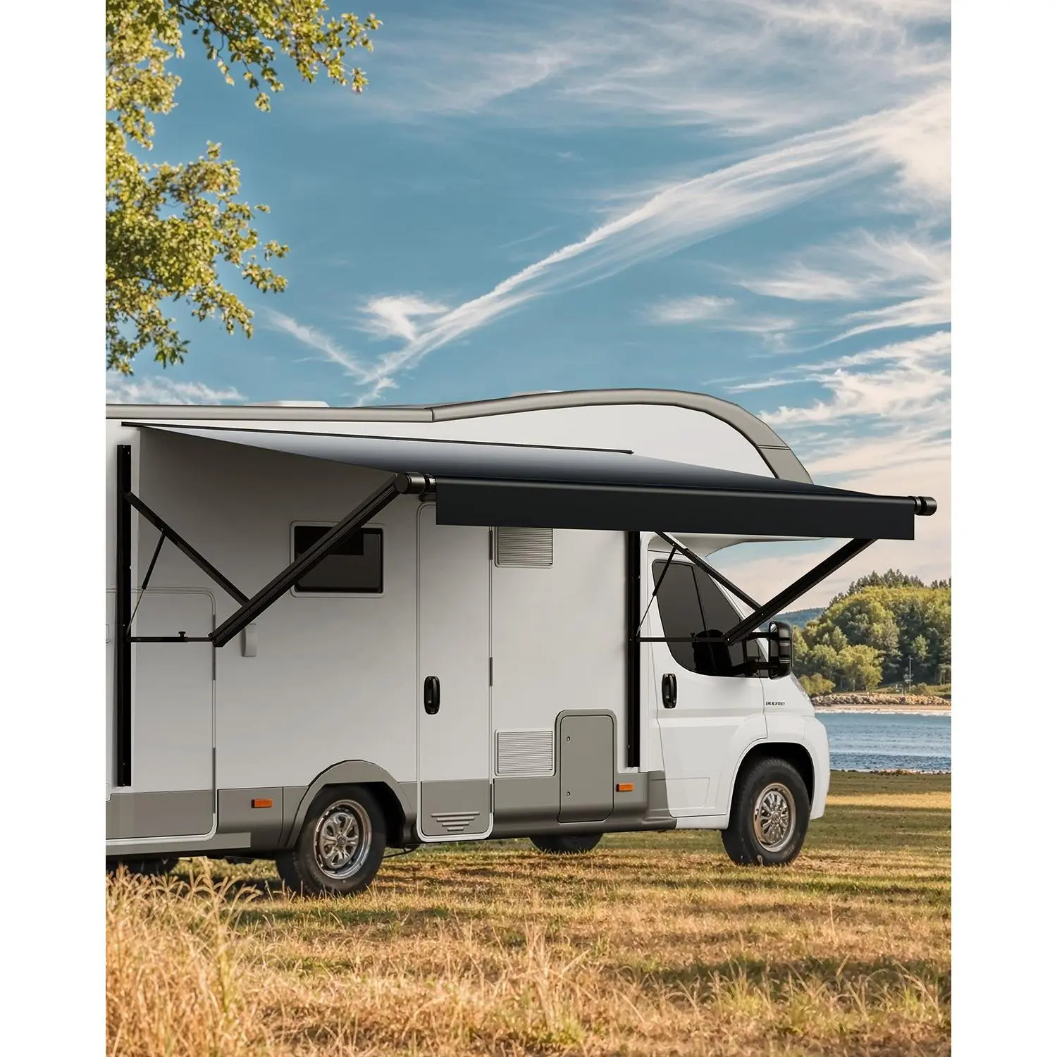 Motorized RV Awning Complete Kit, 16' Retractable Awning with Aluminum Alloy Frame, Outdoor Trailer Awning, Fit for Most RVs(Black Fade)