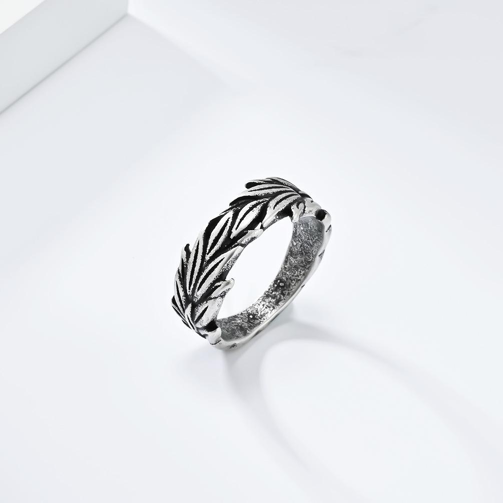 retro neutral wind hemp leaf titanium steel ring ring niche personality wheat ear pattern stainless steel hand jewelry