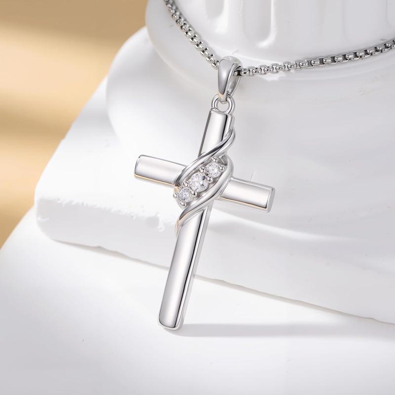 MEIDERBO Jewelry Cross Birthstone Necklace for Women 925 Sterling Silver Cross Pendant Christian Religious Jewelry Birthday Christmas Gifts for Her/Wife/Mom/Girlfriend