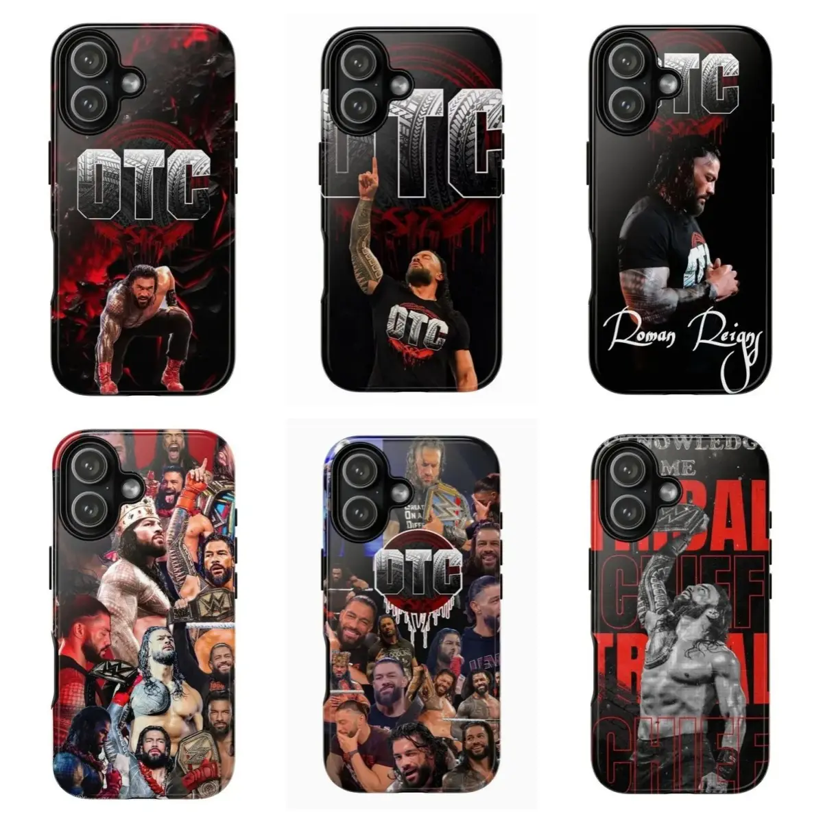 R0man Reigns OTC WWE Wrestling Phone Case  Black Red Blood Drip Grunge Collage Print Shockproof Cover for iPhone 17Promax 16 15 14 13 12 11 and for Samsung S21-S26 Gift for Fans