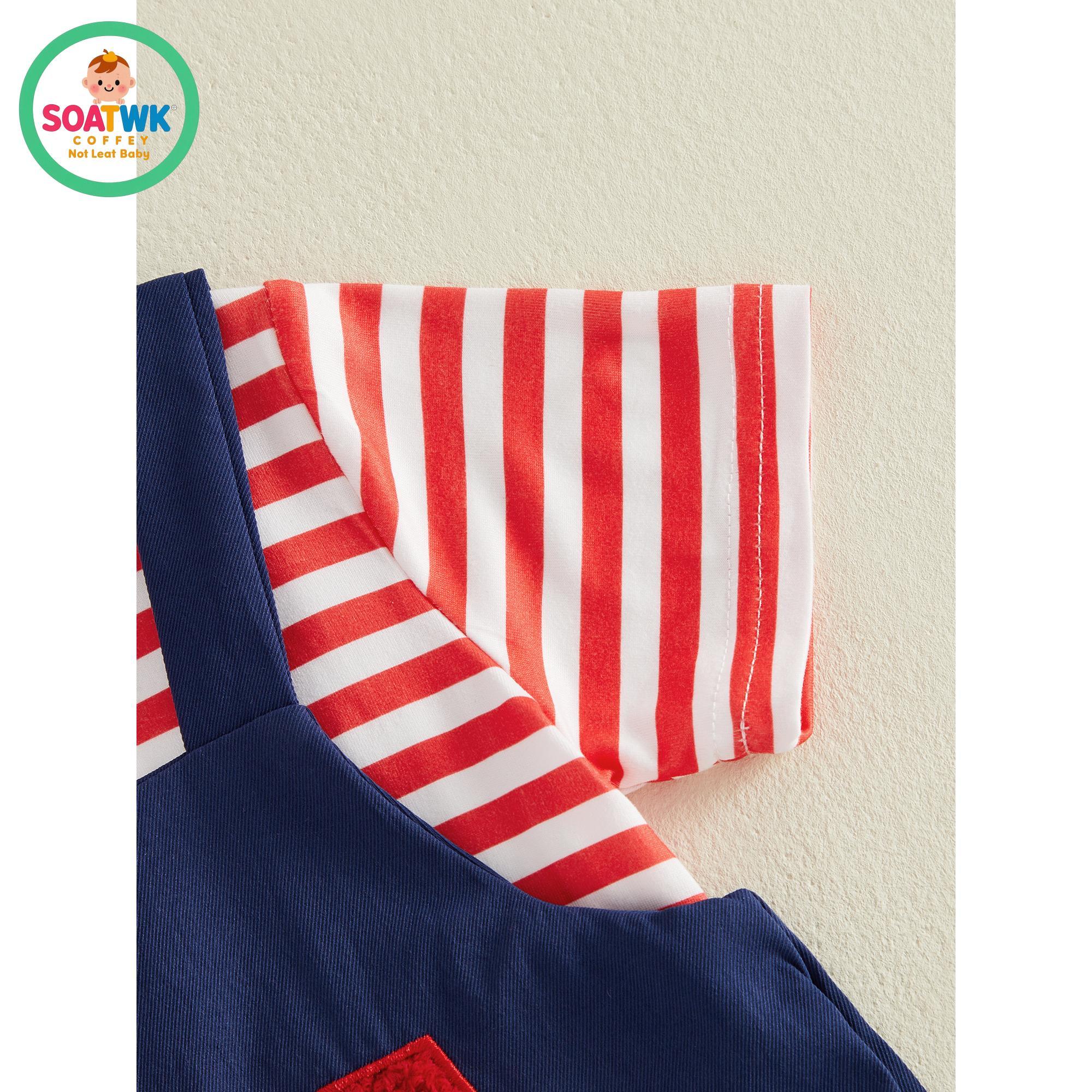 Baby Girls Independence Day Pants Sets Short Sleeve Stars/Stripe Print Tops Suspender Pants Summer Outfits