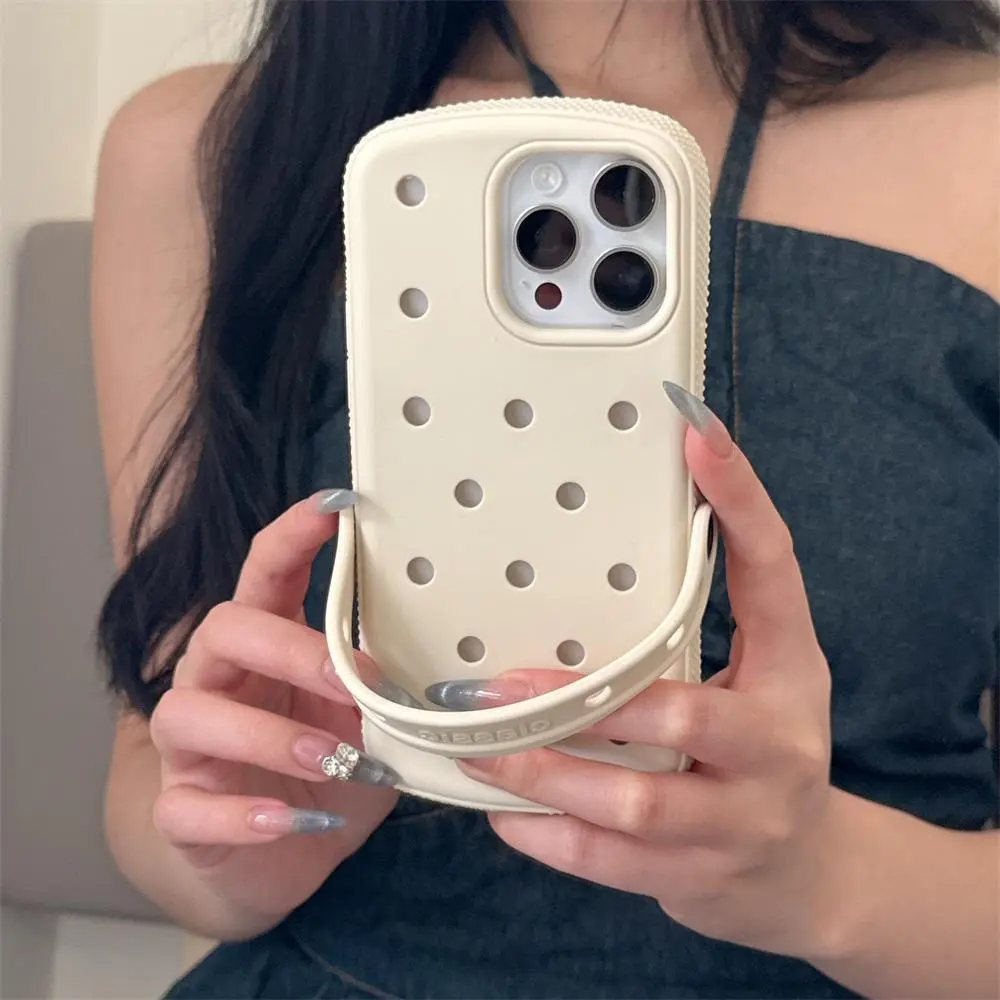 Wrist Strap Holder For Crocs Charms DIY Silicone Phone Case For iPhone 14 15 16 17 Pro Max Plus 13 12 11 Solid Color Matte Cover