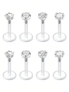 8pcs Classic Clear UV Plastic Barbell Set, 16g Lip Rings & Cartilage Earrings, Various Shapes, Transparent Studs, Daily Wear, 6mm-10mm