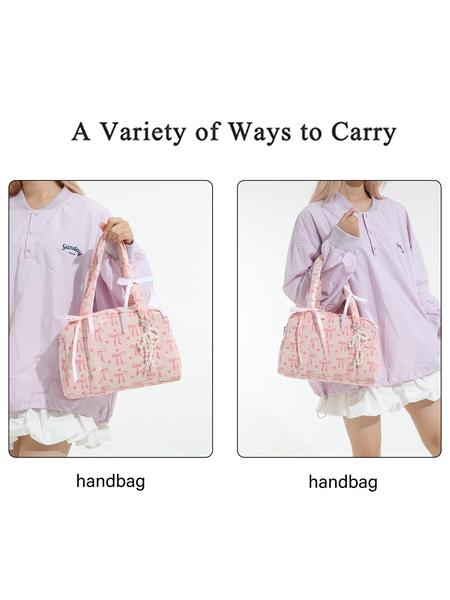Valentine's Day gift, niche design sweet pink velvet shoulder bag, corduroy butterfly bow with pearl pendant armpit bag, Fashionable shopping purse, cute, multi-functional, suitable for students commuting, shopping, etc.