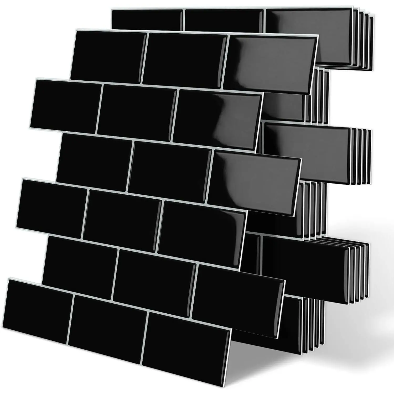 Black Peel and Stick Backsplash Subway Tile for Kitchen 10-Sheet | Thick,Self Adhesive,Wall,Sticky,Brick,for Bathroom,Laundry,Sink,12"×12"