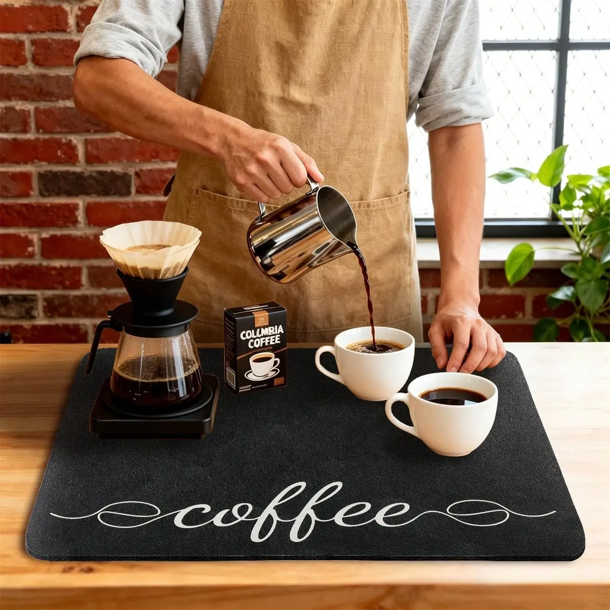 Dish Drying Mat for Kitchen and Coffee Bar, Absorbent Rubber Mat 12x19 Inches, Cuttable, Black