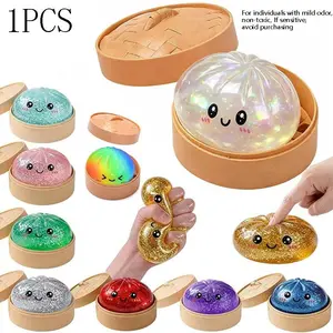 Glitter Dumpling Squishy with Box, Squishy Fidget, Dumplings Sensory Squeeze Toy for Stress Relief, Glitter Dumplings Toy Mystery, Squeeze Decompression Dough