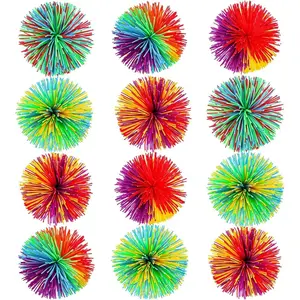12 Pieces Stringy Balls Sensory Stringy Ball Soft Rainbow Pom Bouncy Stress Bags Basket Stuffers Fillers Birthday Party Favors, Fidget Party School Classroom Gifts, Multicolor (2.75 Inch)fidget toys