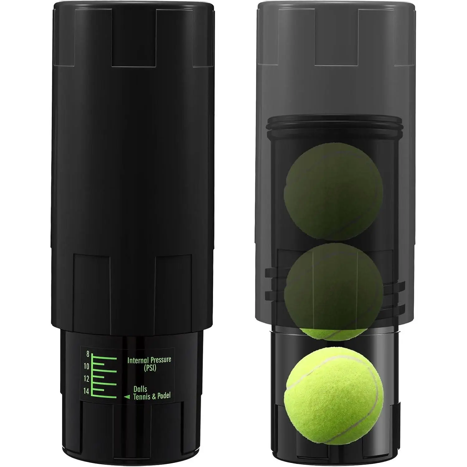 Tennis Ball Pressurizer - Tennis Ball Storage Canister Holds 3 Balls Under 14 Psi Pressure, Reusable Stuff for Bounce Retention, Lightweight & Durable