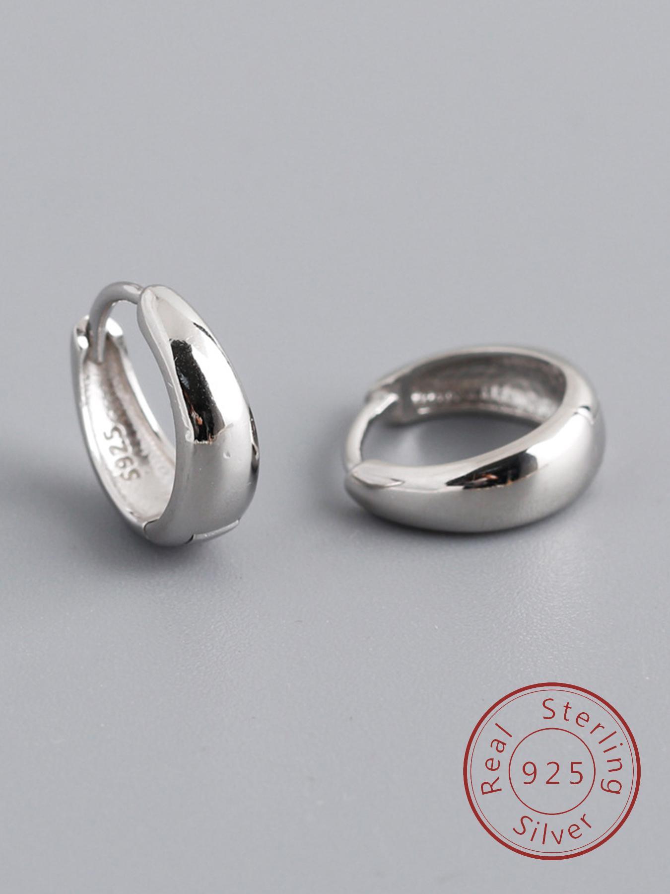 925 Sterling Silver Minimalist Wide Band Hoop Earrings, Elegant Minimalist Earrings, Fashionable Earrings for Women & Girls, Trendy All-match & Exquisite Jewelry for Birthday Gift