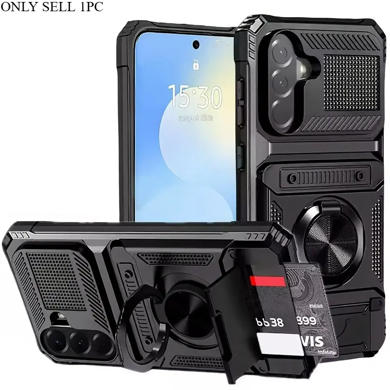 Phone Case: Shockproof Heavy Hard Protective Case with Stand and Card Slot for Galaxy A57 A37 A17 A16 A26 A36 A56 A15 A35 A55 Smartphone Accessories Cellphone Protector