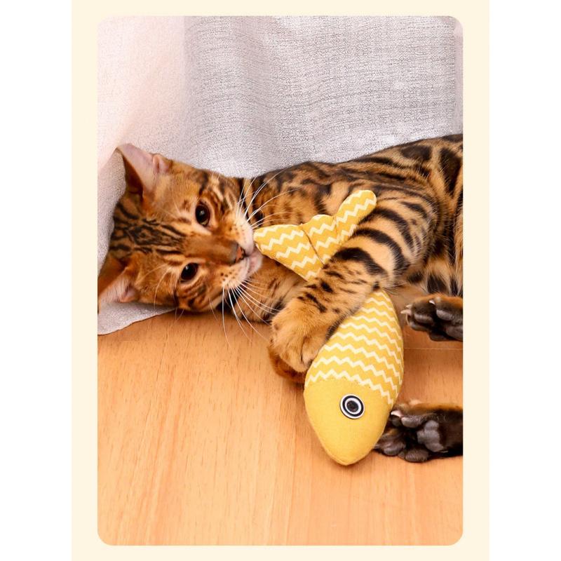 Cat Teaser Wand with Catnip Fish Toy Interactive Kitten Chew Play Simulated Plush Puppy Gift Surprise Pet Stuff