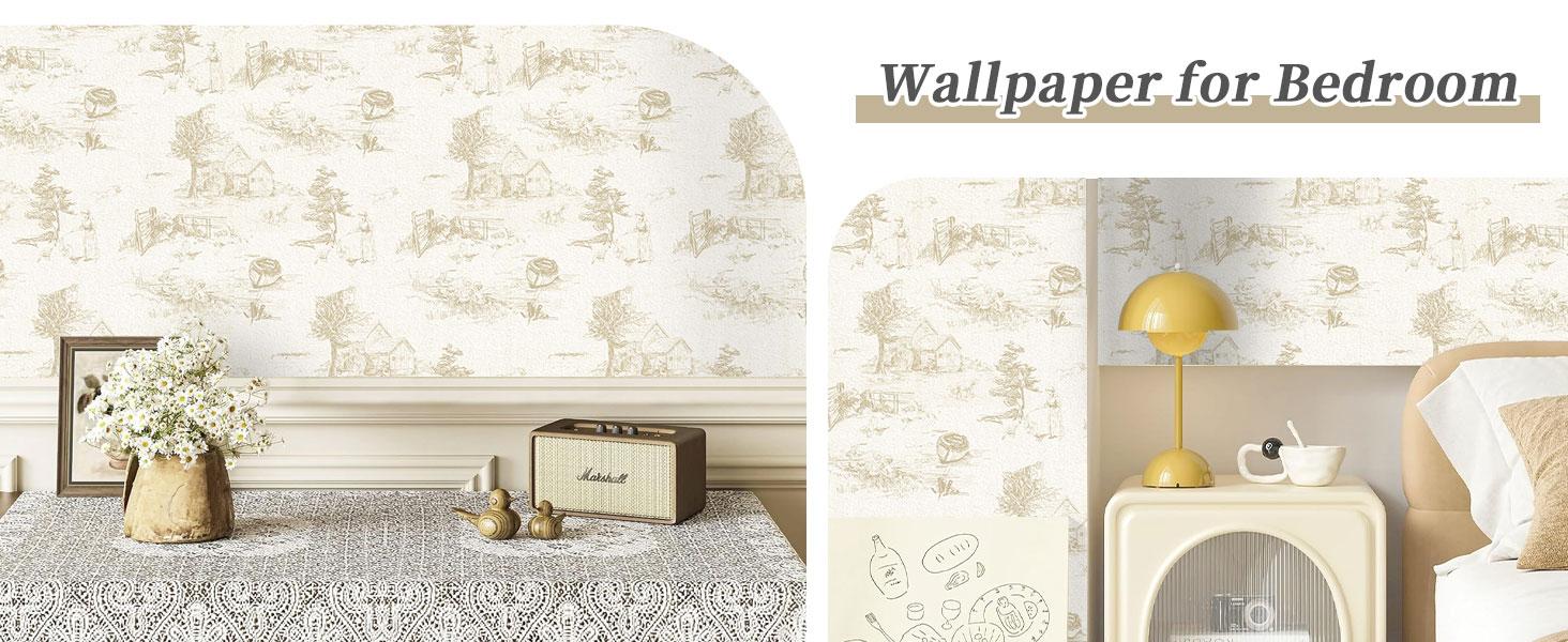 Monochrome Wallpaper Chinoiserie Style Wall Toile de Jouy Landscape Dresser Decal Self Removabal Sticker Peel and Stick Furniture Stickers Vintage Bedroom Livingroom Decoration