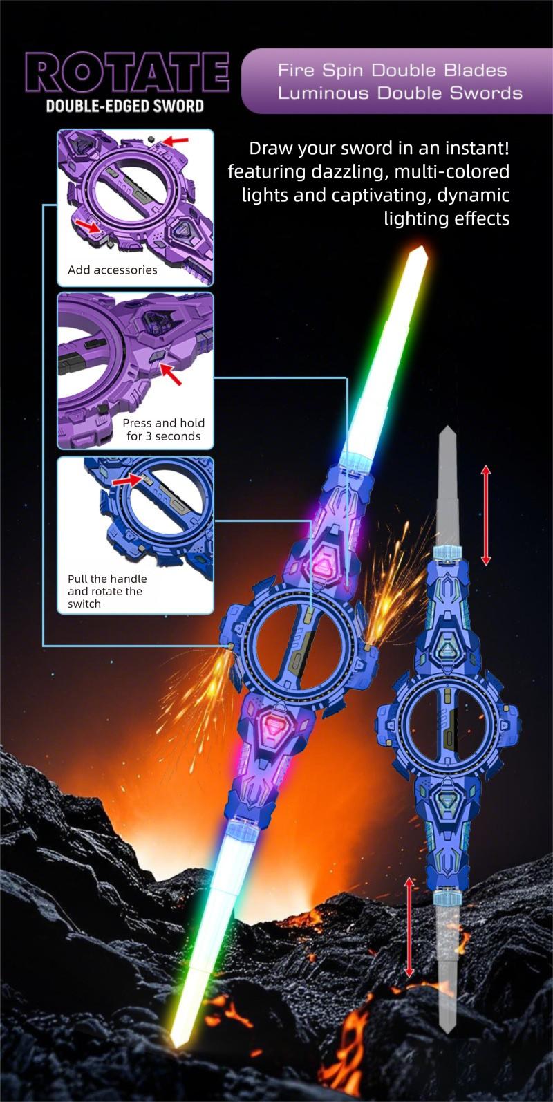 Flint Spinning Lightsaber - Double-edged Spinning Retractable Sword with Sound Effects & Colorful Lights |     Best-selling Kids' Toy, Popular Party/Role-play Toy, Perfect Birthday/Christmas Gift, Suitable for Indoor & Outdoor Play