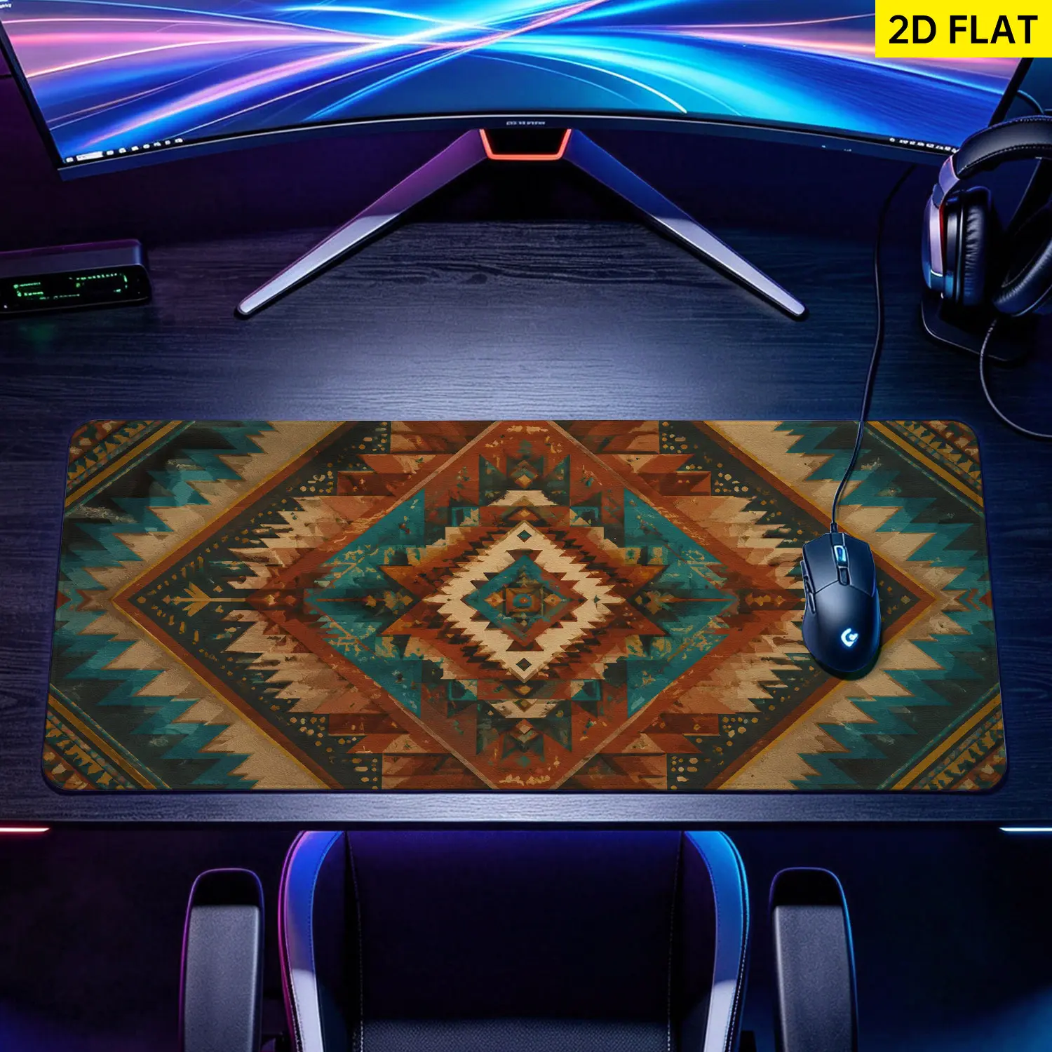 Extra Large Bohemian Aztec Geometric Pattern Mouse Pad,Non Slip Rubber Pad,Desktop Decoration Drotection Pad,Washable,Lock Edge Multi Size,Premium Multipurpose Mousepad For Home,Office,Gift for Family and Friends