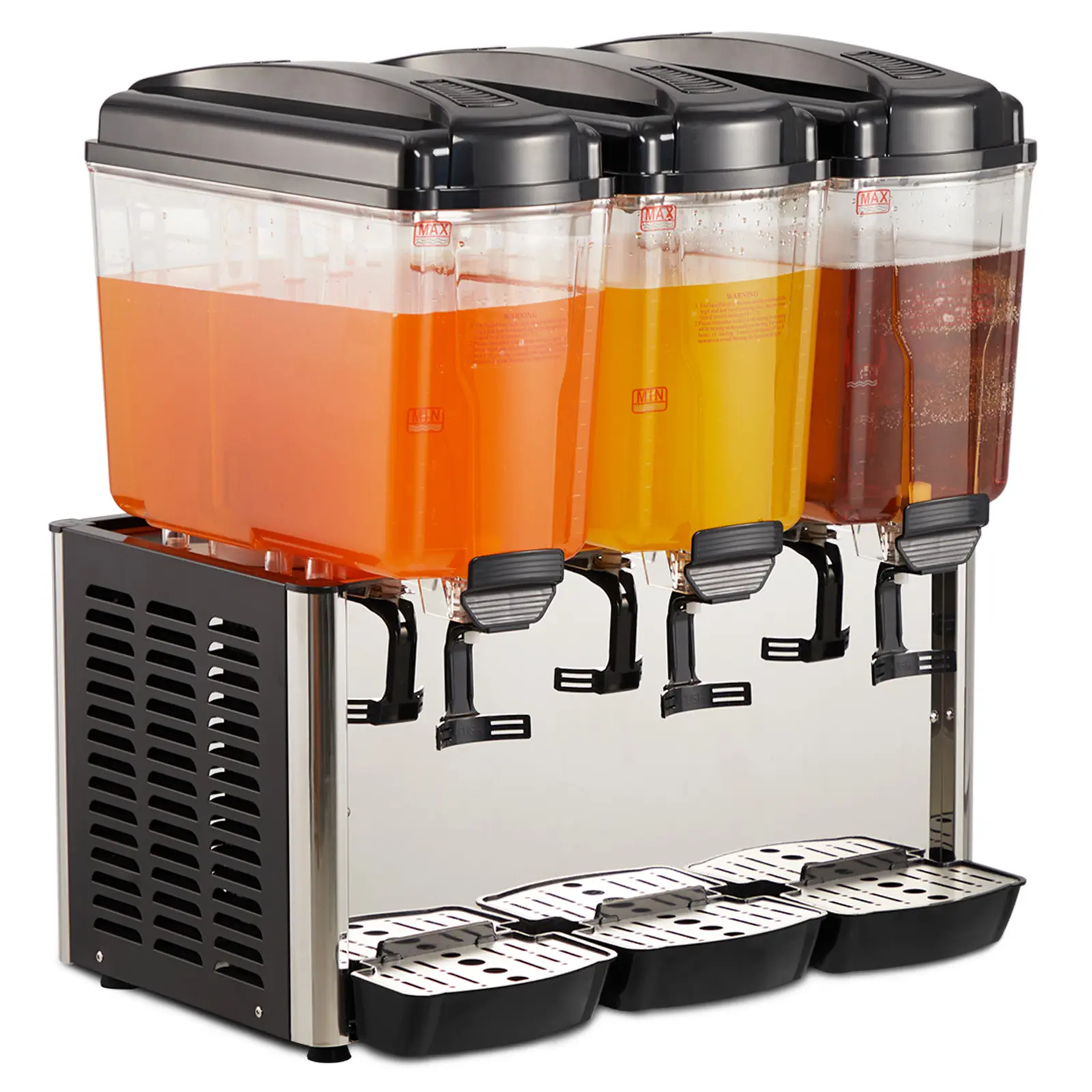 14.4 Gallon 3-Tank Commercial Beverage Dispenser | Stainless Steel Cold Drink Machine, Thermostat Control, Food-Safe for Juice Iced Tea Restaurants Hotels Parties