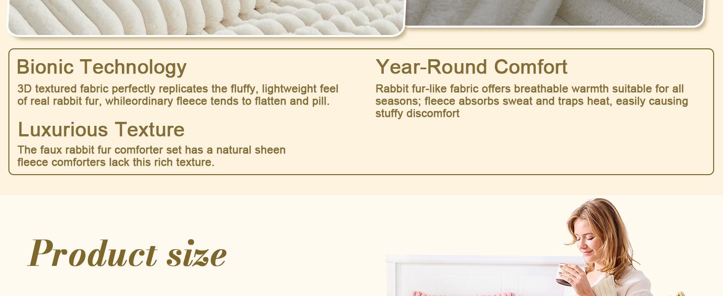 Faux Fur King Size Comforter Set 3 Pieces – Soft White Comforter Full Size, Vertical Striped Faux Fur Fuzzy Warm Bedding Set(1 Comforter and 2 Pillowcases)