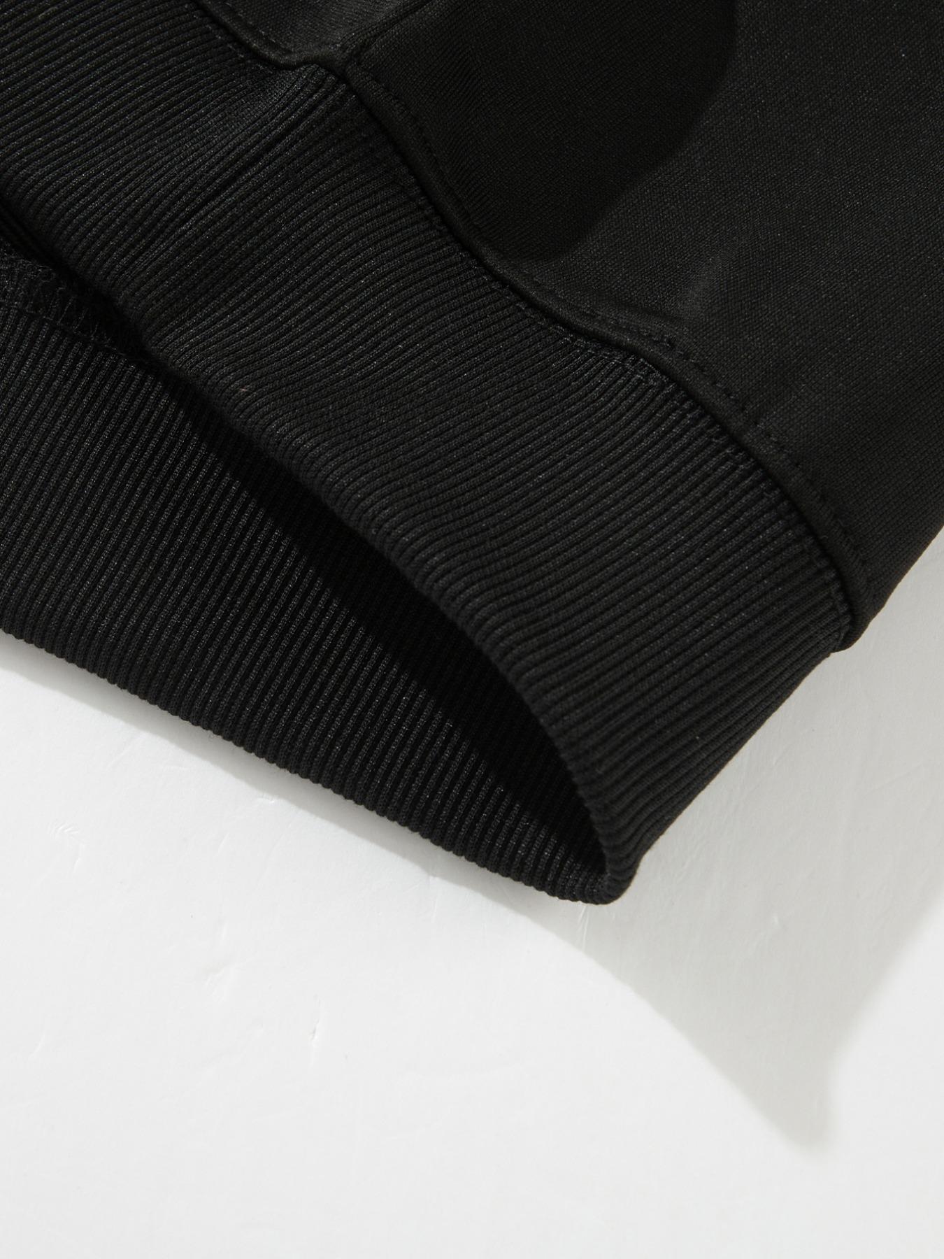 Men's Solid Color Patchwork Crew Neck Long Sleeve Fitted Knit Casual Top, Comfortable Classic Fashion Design, Perfect for Spring & Fall Seasons, Sweatshirts