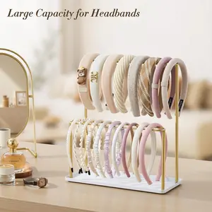Metallic Two-Tier Hair Accessories Organizer, Display Rack with Tray, Storage Solution for Hairbands, Clips, Headbands, and More, Accessory Holder
