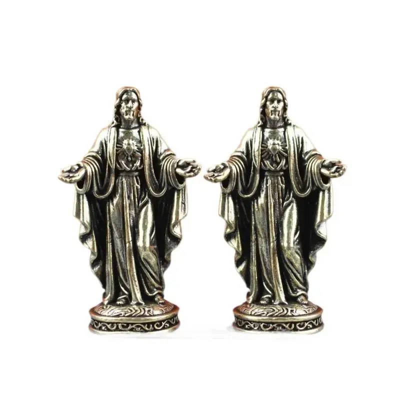 1PC Vintage Brass God Statue - Religious Decoration, Creative Desktop Craft Artwork, Small Copper Figurine for Home Ornament
