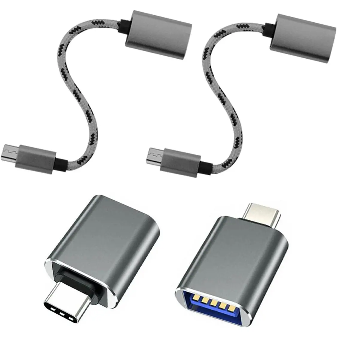 USB C to USB 3.0 Adapter 4 Pack, Standard USB Female to USB-C Male OTG Adapter Cable Compatible with MacBook Pro, Samsung Galaxy, Type-C Phones, Tablets and More (Gray)