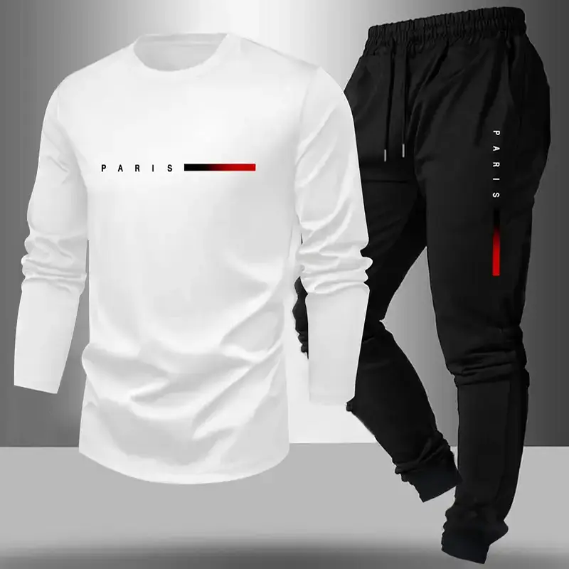 Men's 2-Piece Graphic Print Tracksuit - Lightweight Breathable Long-Sleeve Set with Elastic Waist Cuffed Trousers, Soft Multi-Color Daily Wear for Fitness Training, Outdoor Walking