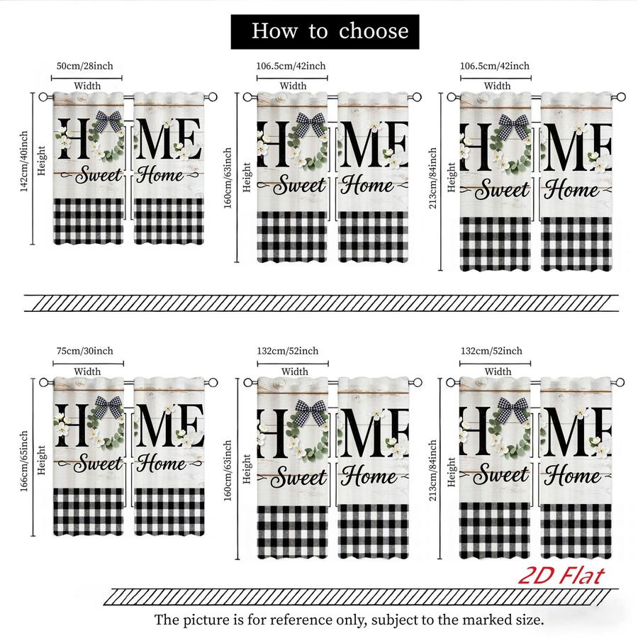 2Pcs Rustic Plaid Farmhouse Letter Print Sun Blocking Curtains Digital Printed Rod Pocket, Window Treatment For Bedroom Office Kitchen Living Room Study Home Decor