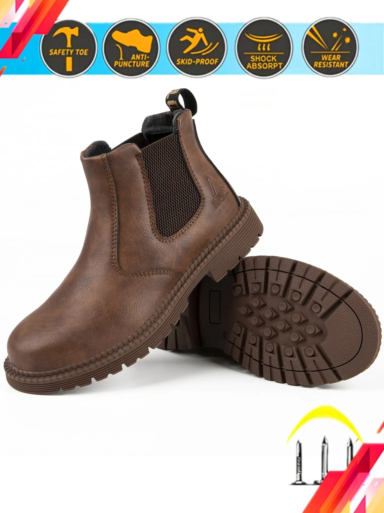 Men's Women's Safety Work Boots, High Top Design, Steel Toe Kevlar, Anti-Puncture, Slip-Resistant Rubber Sole, Ideal for Construction