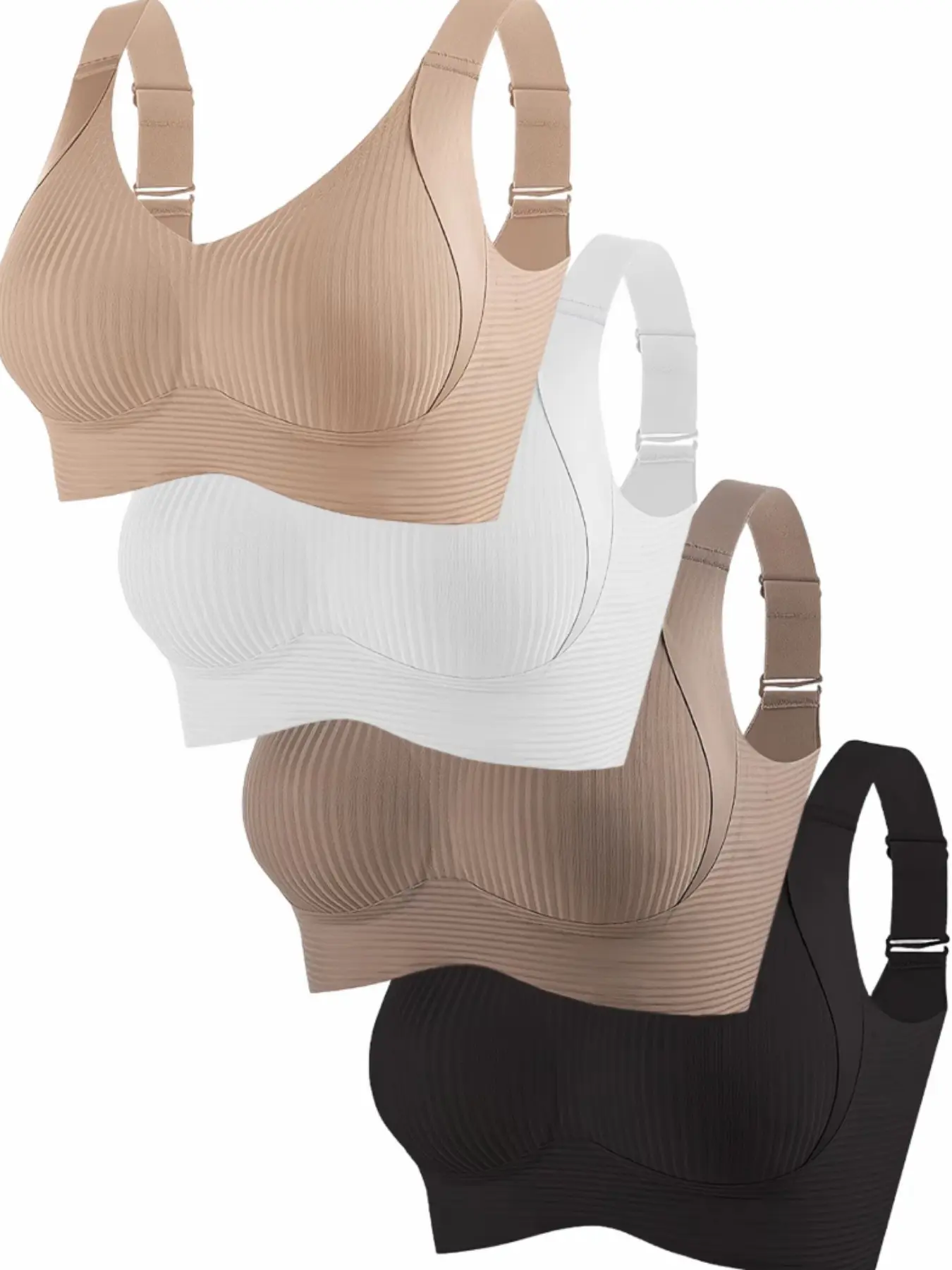 4/5/6/7 Pack Women’s Wireless Padded Bras, Seamless Ribbed Bralette Set with Wide Adjustable Shoulder Straps, Smooth Stretch Bra Tops for Lounge, Travel and Daily Layering