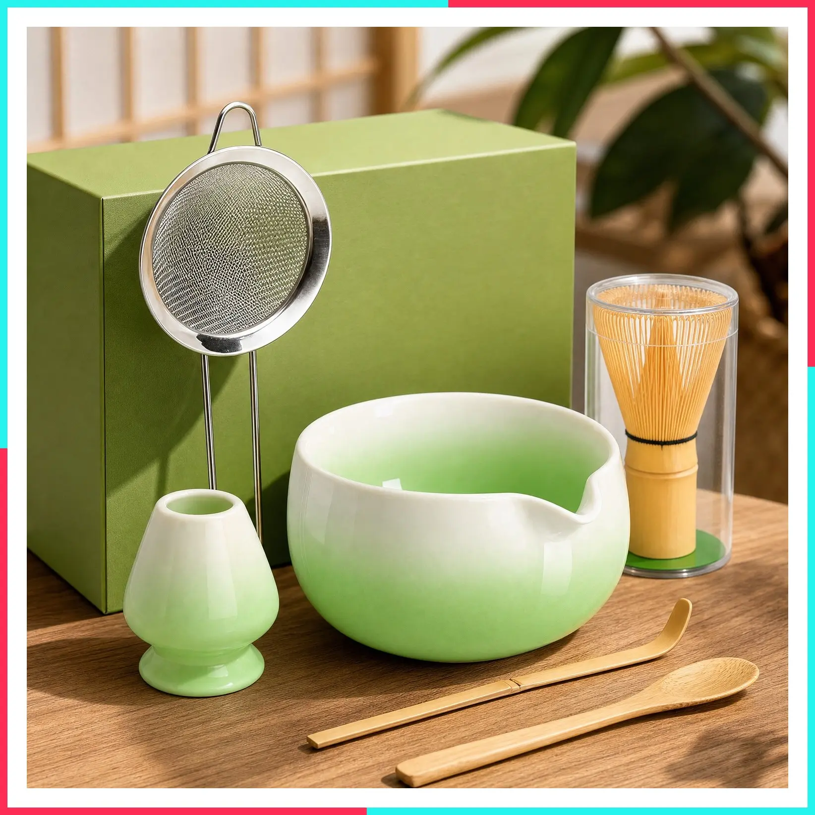 Matcha Whisk Set with Ceramic Bowl & Bamboo Chasen | Complete Kit Includes Whisk Holder, Scoop, Spoon, Sifter & Quick-Start Guide for Easy Home Matcha Preparation