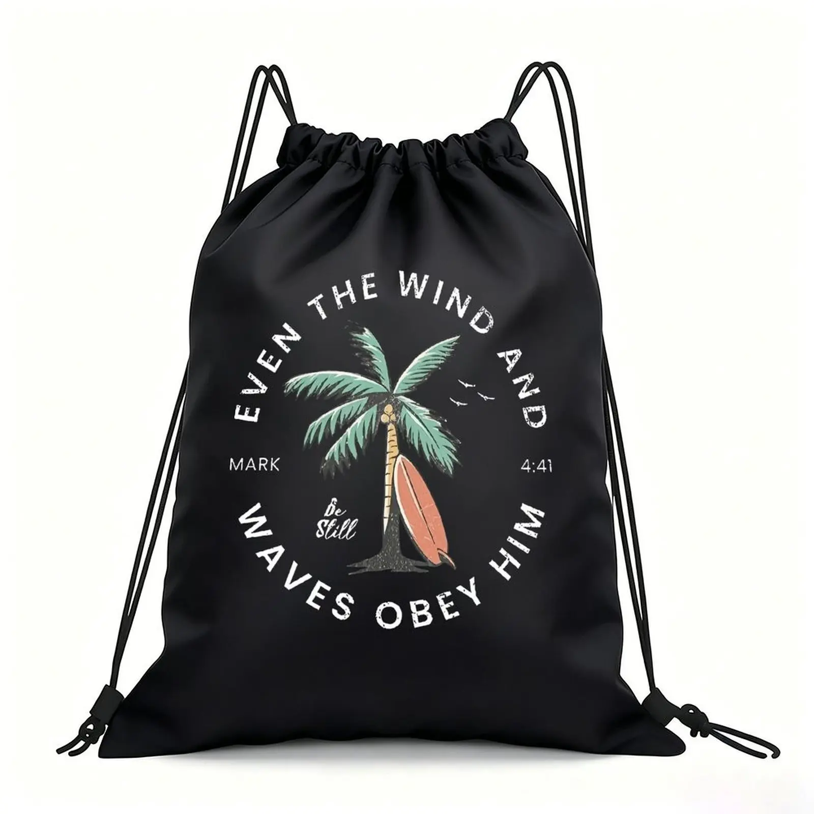 Portable Drawstring Sack Bag with Custom Graphic Print, Waterproof Polyester String Backpack for Gym Workout Swimming Hiking