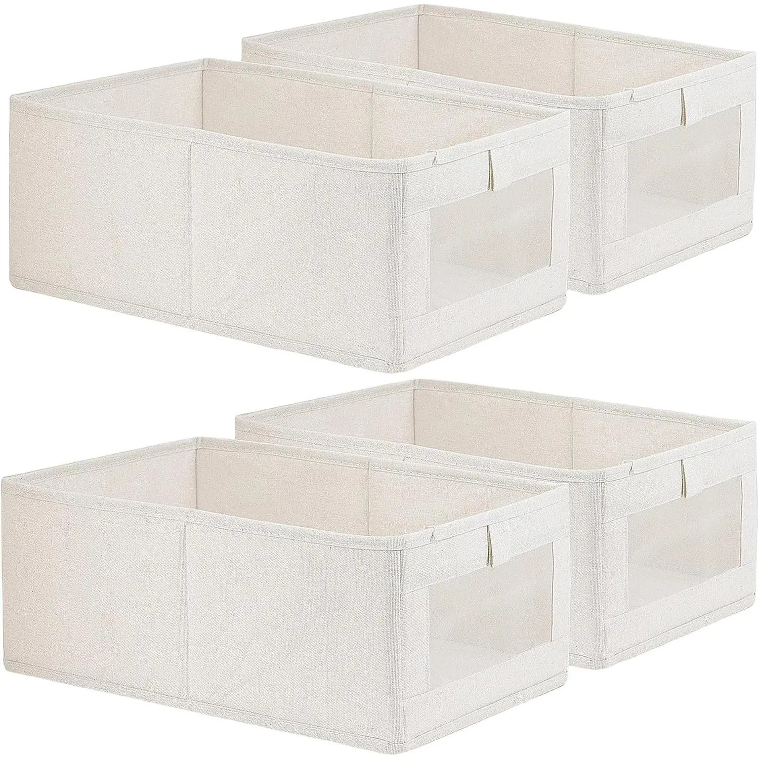 4 Pack Linen Storage Bins, Storage Containers for Organizing Clothing, Jeans, Toys, Books, Shelves, Closet, Wardrobe - Closet Organizers and Storage, Large Storage Boxes Baskets with WindowGift.
